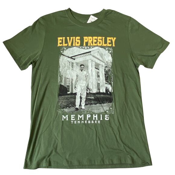 Elvis Presley Memphis Tennessee Graphic Tee T-shirt Men XL Military Green NWT - Picture 1 of 7